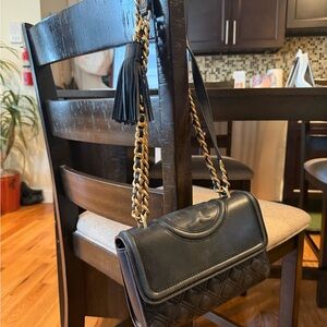 Tory Burch Fleming- Black Quilted Chain Shoulder Bag